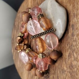 B2908 pink quartz (faux)‎ double layer bracelet